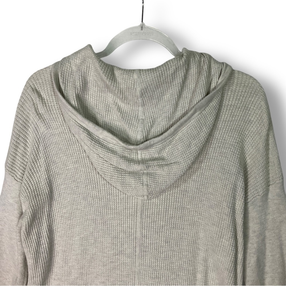 Talbots Waffle Knit Hooded Thermal Sweater 1X Full Zip Neutral Long Lightweight - Picture 7 of 11